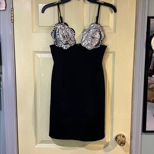 ASOS DESIGN Elegant Black Dress with Silver sequined bra